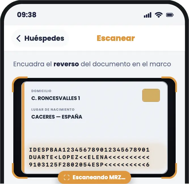 Escáner MRZ leyendo el reverso del documento