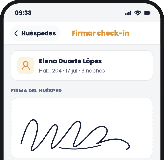 Firma del check-in en la pantalla de la app