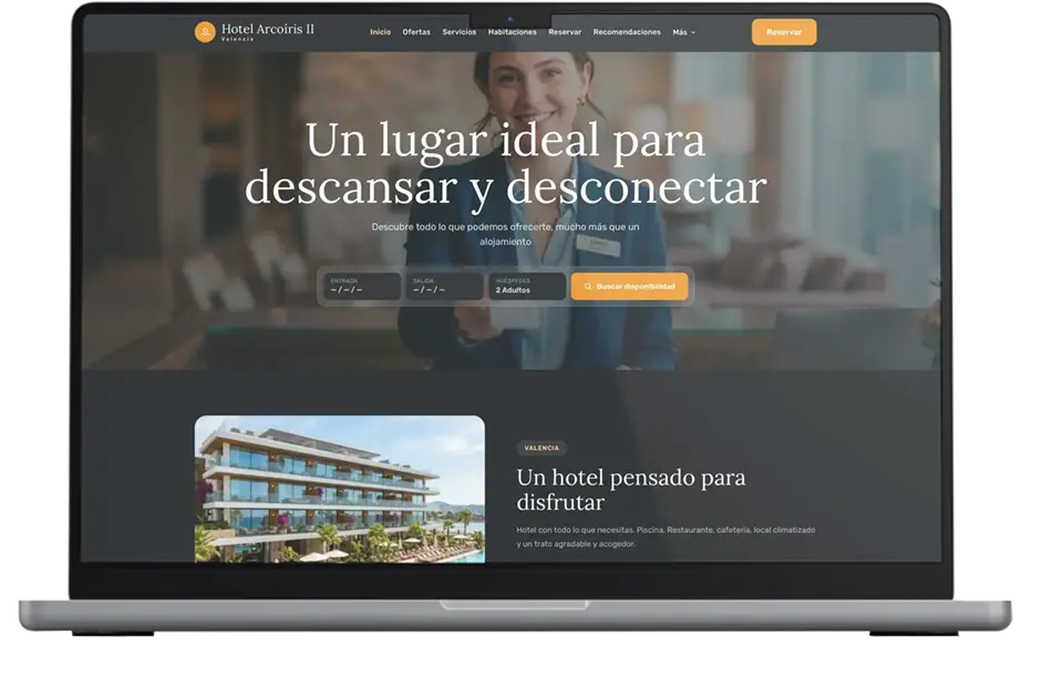 Portada de la web de un alojamiento con motor de reservas integrado